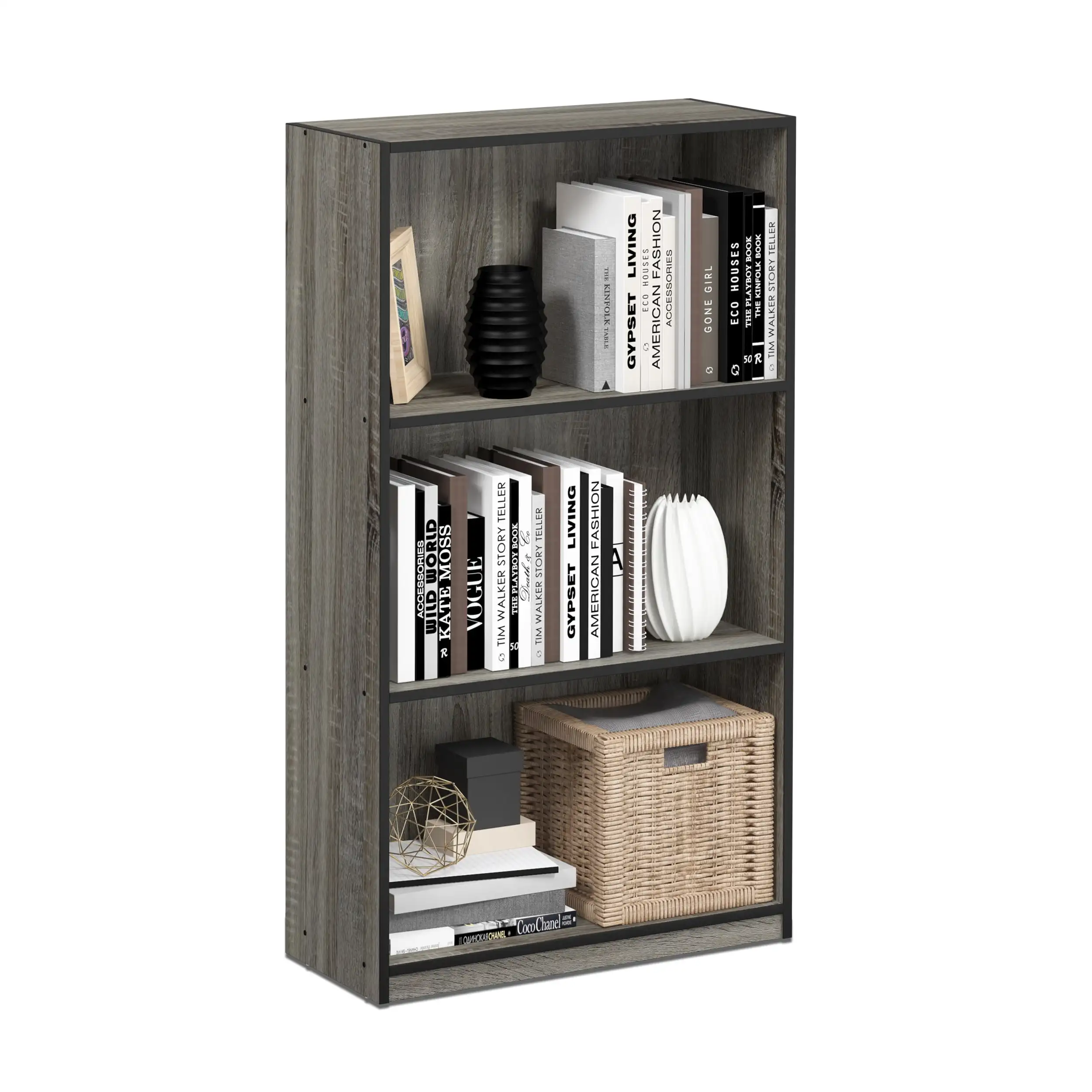 

Furinno Basic 3-Tier Bookcase Storage Shelves, French Oak Grey/Black