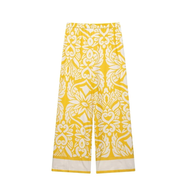 Vintage Yellow Floral Wide Leg Office Pants