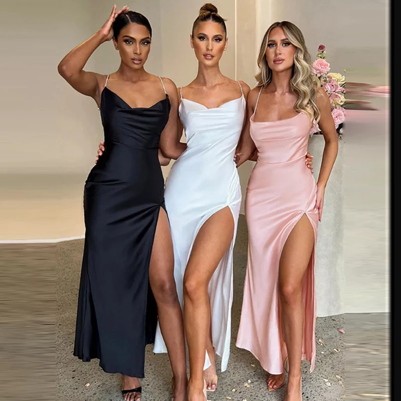 

ENOCH Simple Prom Dresses Side Split Beach Scoop Neck Spaghetti Straps Backless Party Evening Gowns Ankle Lehgth Robes De Soirée