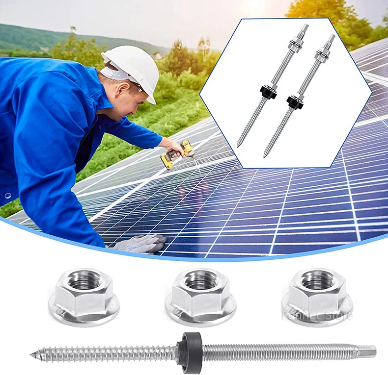 Soporte Placas Solares 6 Tornillos Soporte Para Placas Solares M10 X 200 Mm - Acero Inoxidable 304 - Regulables - Con Junta EPDM Soporte Placa Solar