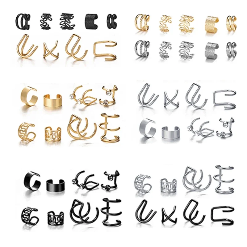 Leaves Clip Earrings for Women Rose Gold Color Creative Simple C Ear Cuff Non-Piercing Ear Clips Set 10 Pcs