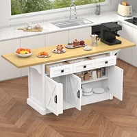 73" Large Kitchen Island, Kitchen Island Cart with Trash Storage Cabinet, Power Outlet, Drop Leaf, Island Table for Kitchen 2