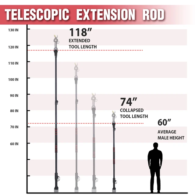 Poste de extensión para tijeras de podar inalámbricas, varilla telescópica  de aleación de aluminio ligera para poda de ramas altas, compatible con