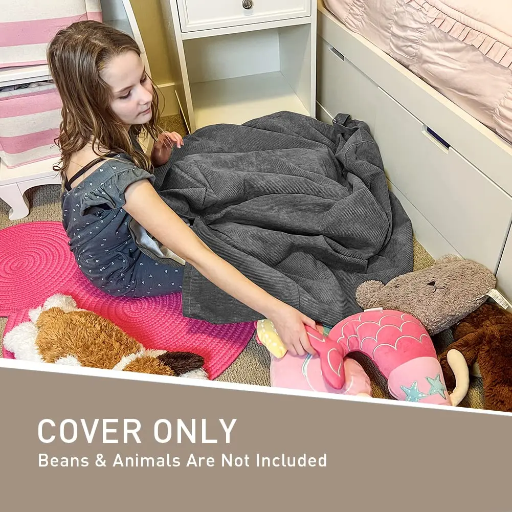 Stuffed Animal Storage Bean Bag Chair Cover (No Filler) Washable Soft Corduroy Cover for Adults Teens Organizing Plush Toys 3