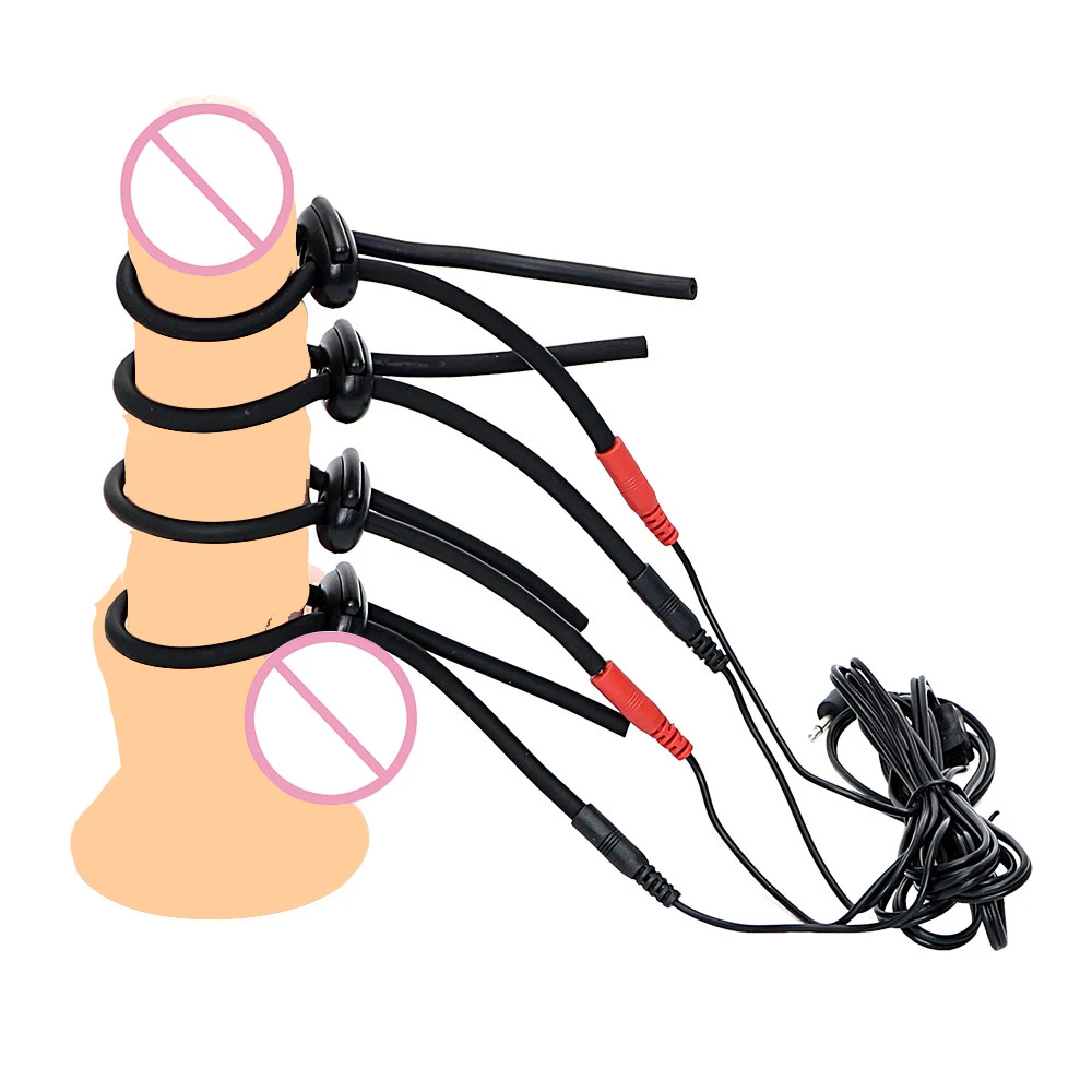 Electric Shock Silicone Loops Peni Ring Estim Cock Ring Penis Massage/Extender/Enlarger BDSM Sex Toys For Men Real Masturbator