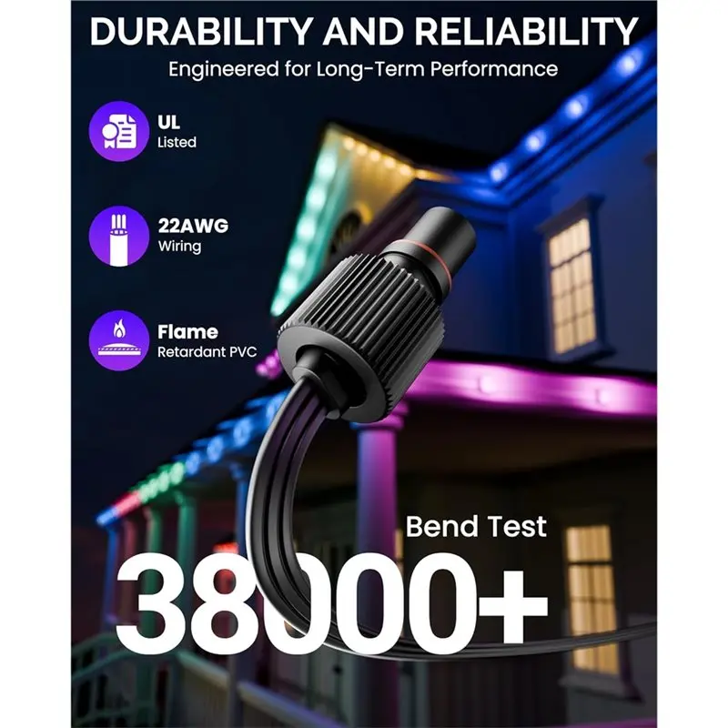 H705A H705B H705C용 Govee용 ABGR 연장 케이블, Y자형 분배기 1개 암 커넥터에서 2개 수 커넥터로, 실외 조명 시리즈용