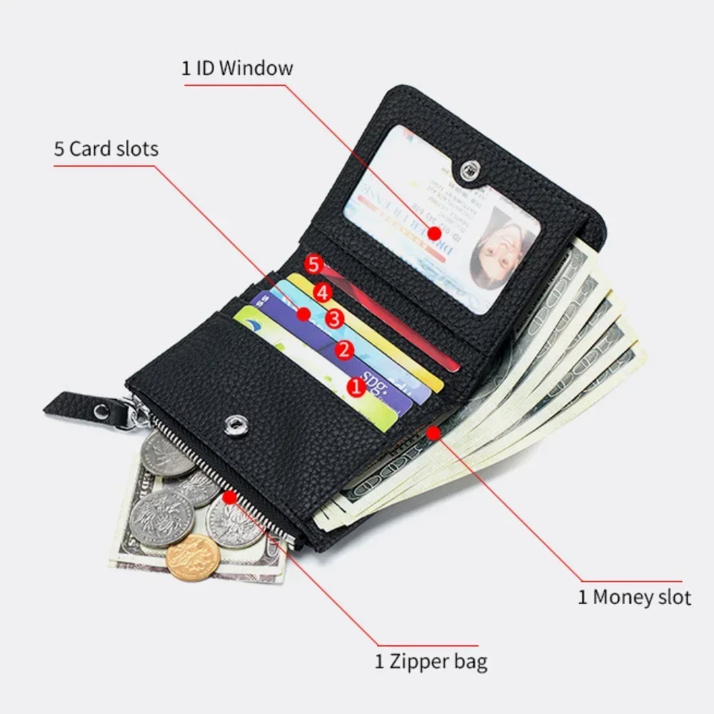  가죽 RFID 단지갑 카드홀더 가방, 휴대용 소가죽 소형 지퍼 돈 동전 지갑, 남성 여성 이어폰 파우치