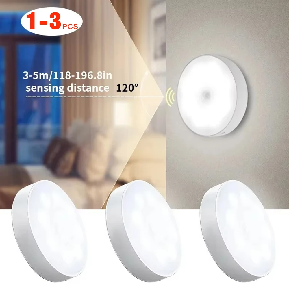 1-3PCS LED Motion Sensor Light Night Light USB Rechargeable Night Lamp for Kitchen Cabinet Wardrobe Lamp Staircase Closet Light