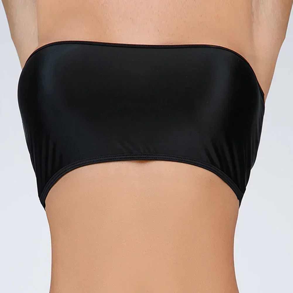 Sexy Women Oil Shiny Tube Top Sheer See Through Strapless Tops 5D Thin Off Shoulder Vest Crop Top Tank Wrapped Chest women tube tops