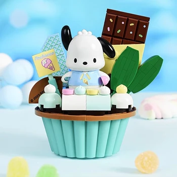 Sanrio Pochacco Cupcake Building Blocks Cute Toy Streetview Scene Assembly Model Toy Ornament Children Education Christmas Gifts