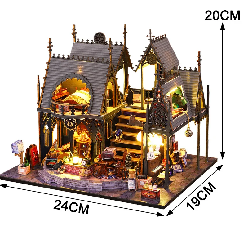 Analyste d'ornements miniatures de maison de beurre magique en bois bricolage rétro avec meubles, décoration de bureau de chambre à la maison, cadeau fait main pour adulte