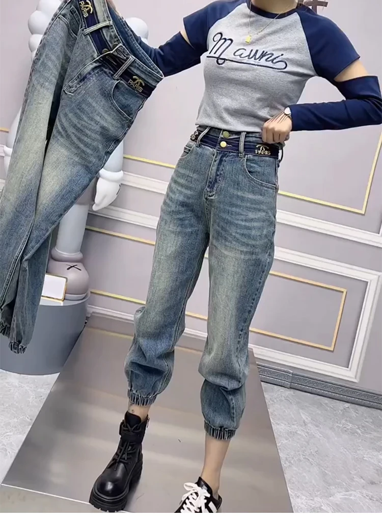 S1d6a4f9e22fd456b9c3029eb572e43f5y Y2k Large Size Jeans Women's Summer Thin Model, New Bunched Feet Haren Pants Fat Mm Thin Straight Dad Pants S-4xl 40-100kg Mallzona