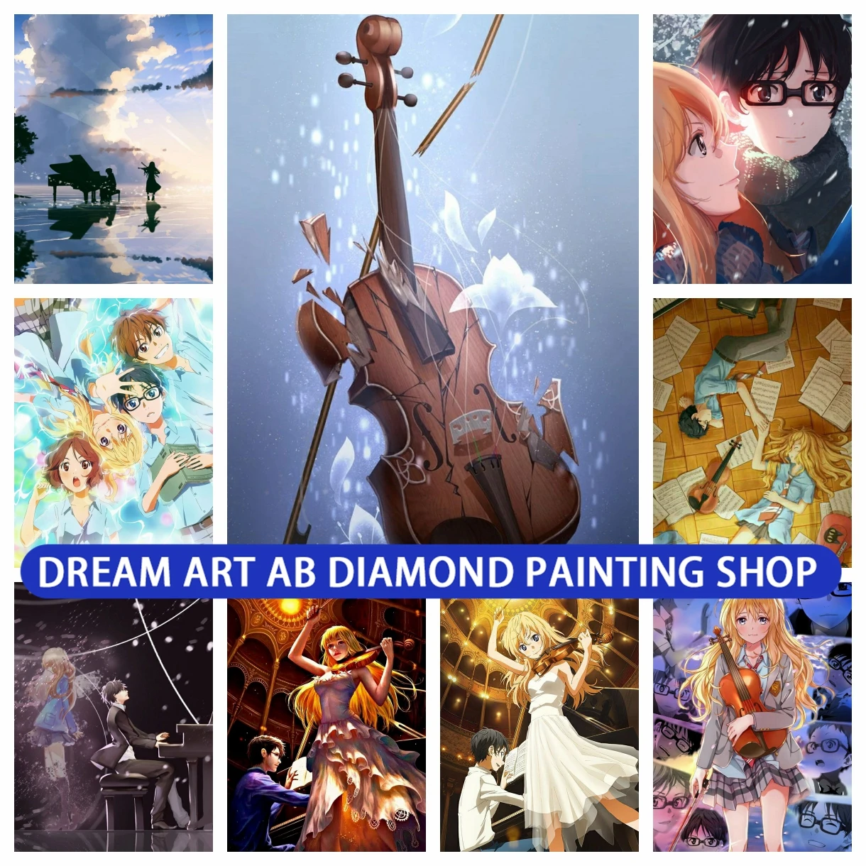 

Anime Your Lie In April 5D AB Diamond Rhinestones Painting Japanese Cartoon Cross Stitch Embroidery Pictures Mosaic Home Decor