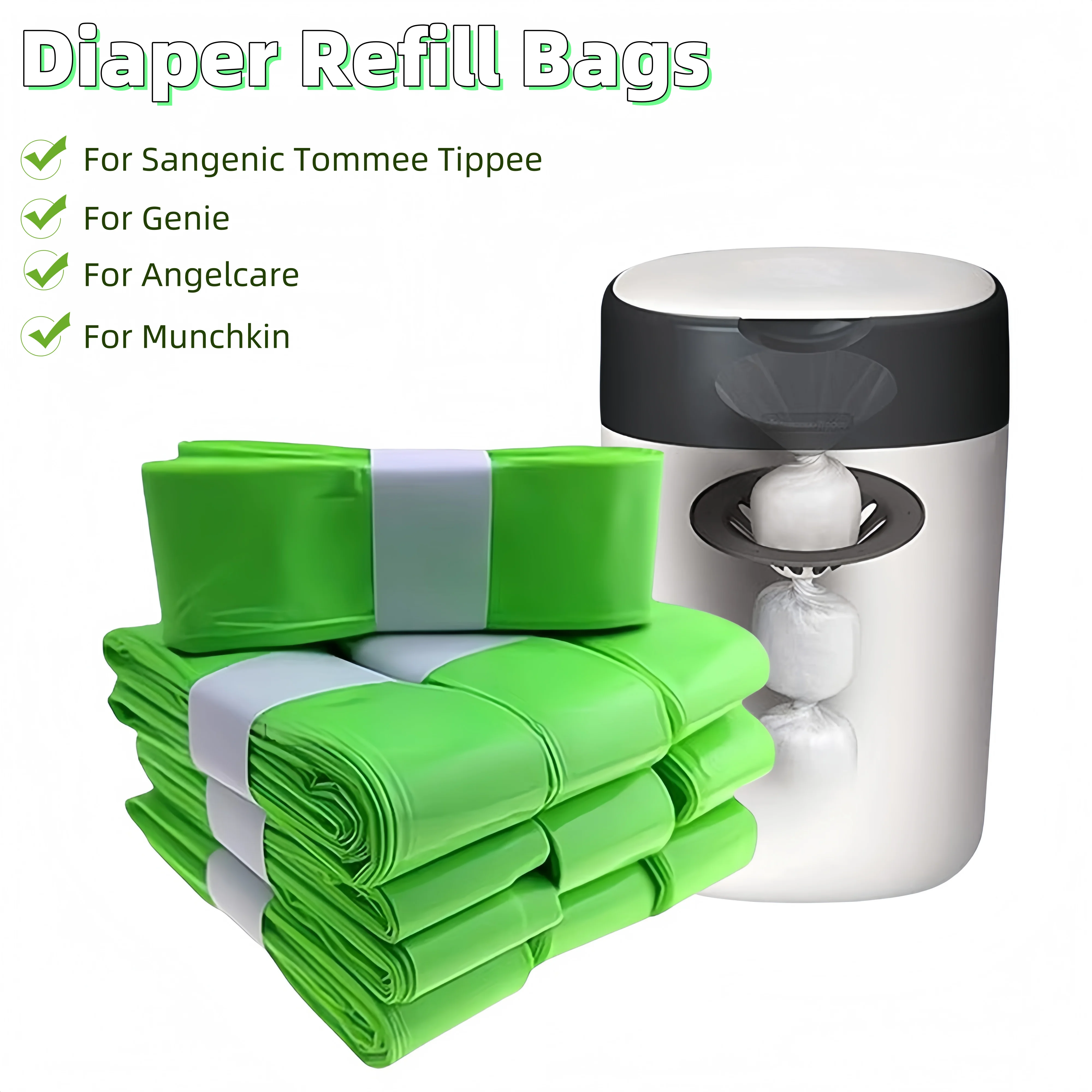 Refill Bags for Sangenic Tommee Tippee Nappy Bin Refill bags for Genie Diaper Pail Refill Bags for Angelcare for Munchkin