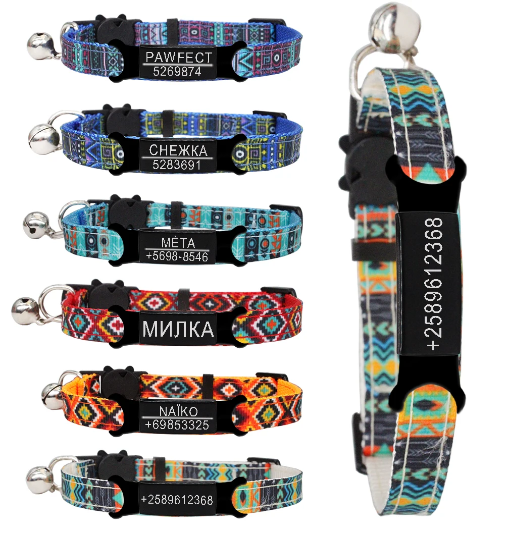 Personalisiertes Katzenhalsband mit ID-Tag und Glöckchen, individuelles Halsband, Sicherheits-Breakaway, verstellbare Nylon-Gravur, kleine Kätzchen-Halskette – Detail 6