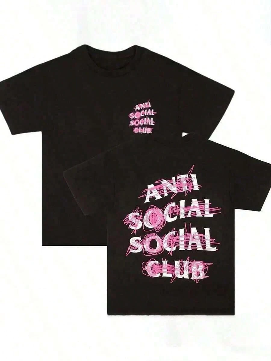 Baumwoll-T-Shirt mit doppelseitigem „Anti Social Social Club“-Aufdruck; geeignet für den Alltag und lässige Sommeroutfits.