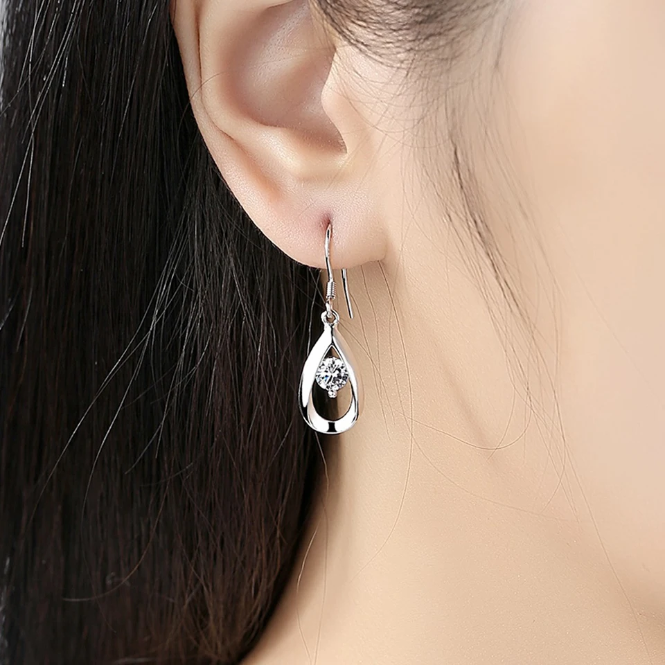 Zircon Water Drop Earrings For Women Silver Color Long Dangle Hanging Earring Female Fashion Ear Jewelry Brincos Birthday Gift - Image 5