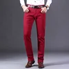 Classic Style Men's Wine Red Jeans Fashion Business Casual Straight Denim Stretch Trousers Male Brand Pants