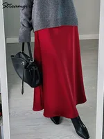 Long Satin Skirts Women Dark Green Luxury Spring Summer Maxi Straight Black Skirt Long Shining Satin Skirt Maxi Brown Ladies - Image 2