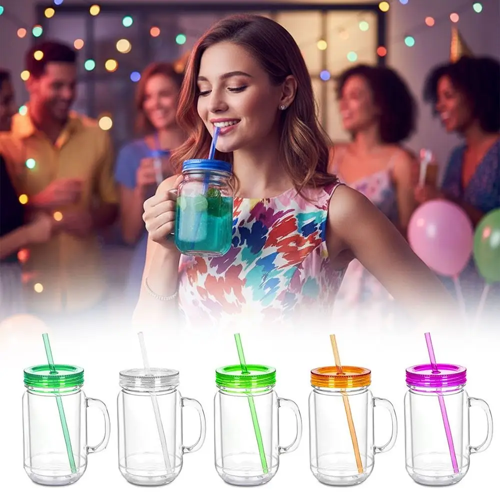 NEW 20 Oz Capacity Snowglobe Tumbler Double Wall Pre Drilled Hole Plastic Mason Jars Clear Snow Globe Cups Party Favors