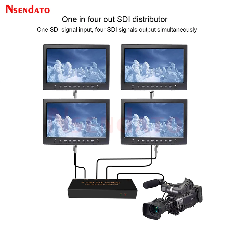 4 Port SD/HD/3G-SDI SDI Splitter 1X4 SDI Distribution Video Audio Converter 1080P SDI Extender for TV Camera Projector Monitor