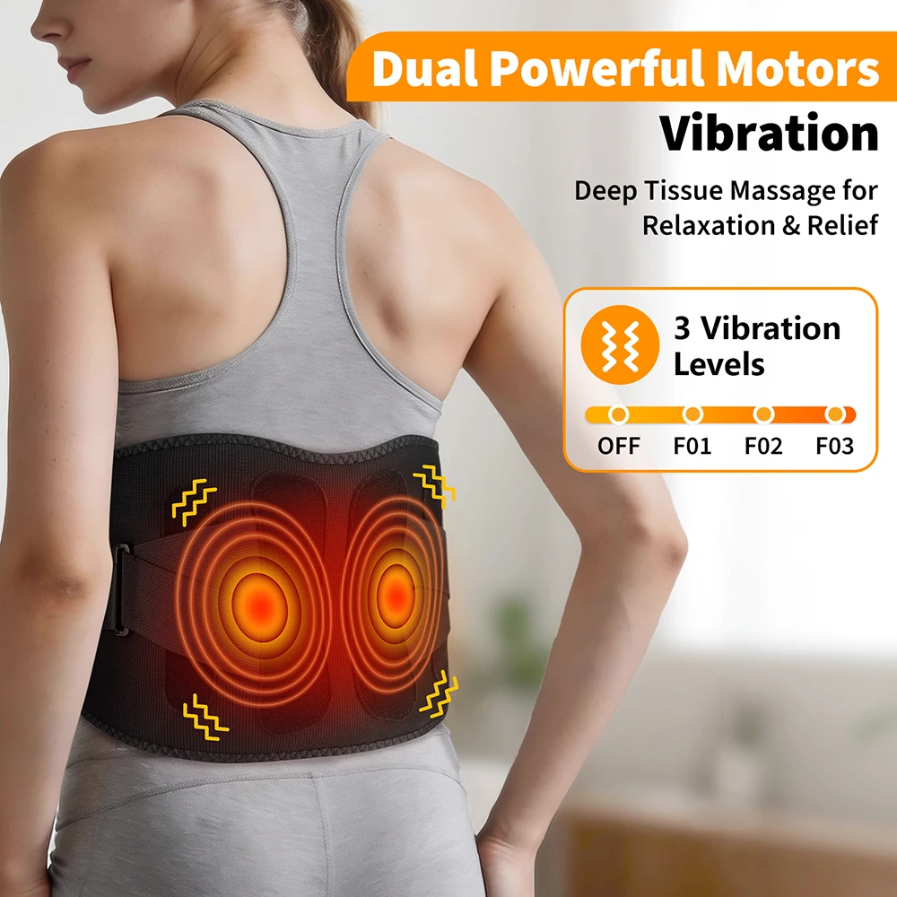 5-Level Electric Heating Waist Belt Dual-Motor Vibration Back Waist Massager Lumbar Support Brace Smart Timer Muscle Relax
