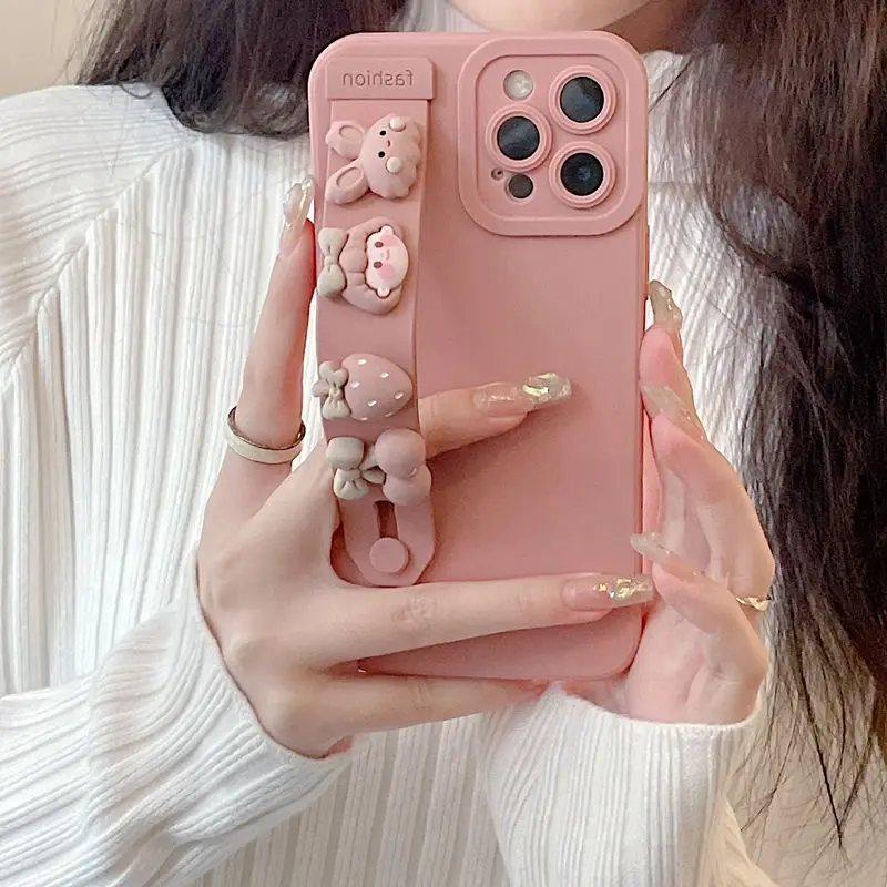 Pink Candy Girly Wristband Holder Phone Case For OPPO Find X5 Pro Reno 8 7 6 5 4 Lite 3 7Z 6Z 5Z 4Z 5G 2Z 2F 4F 5F 5K Soft Cover