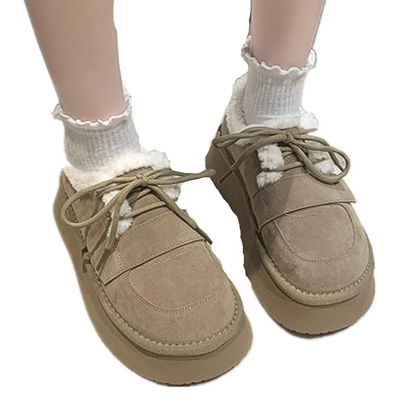 NEW Leather Vintage Handmade Women's Shoes Down Warm Winter Snow Boots  High Quality Women Boots Platform Boots  Shoes for Women