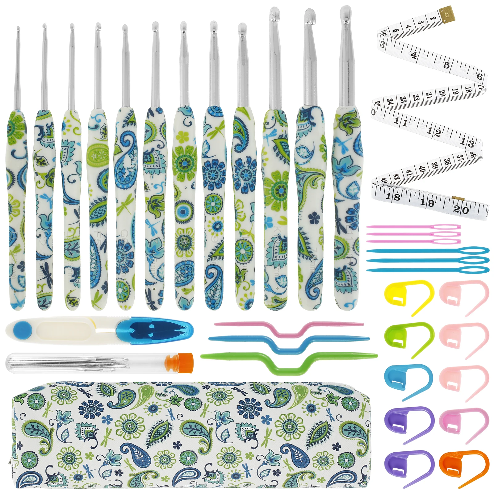 1Set Crochet Hook Set with Storage Bag Cashew Pattern Crochet Hooks Ergonomic Crochet Needle Complete Crochet Accessories