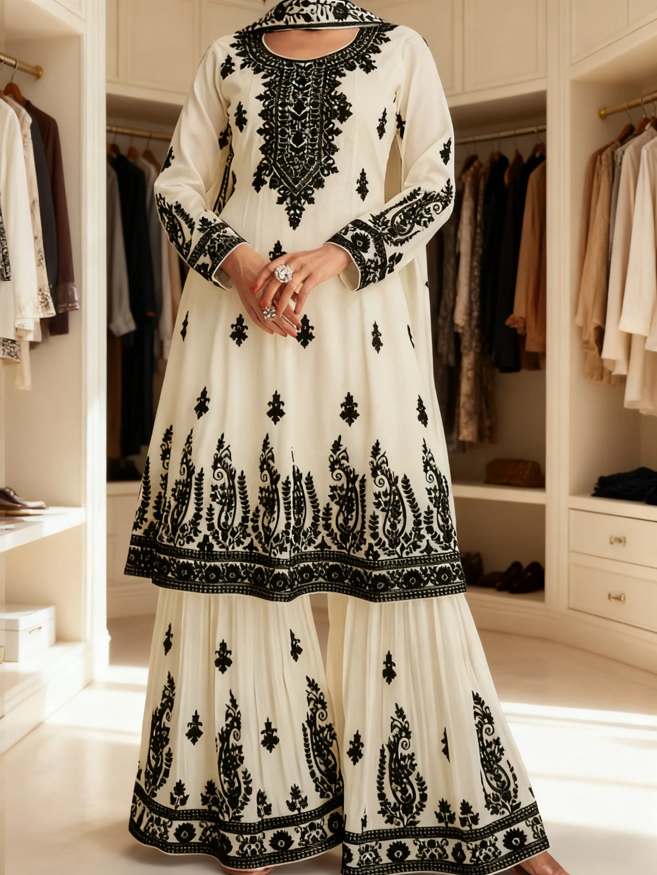 Musulman 2 pièces Ensemble femmes imprimer Blouse dubaï inde haut pantalon à jambes larges costume Maroc Musulman Ensemble décontracté Femme tenues arabes 1