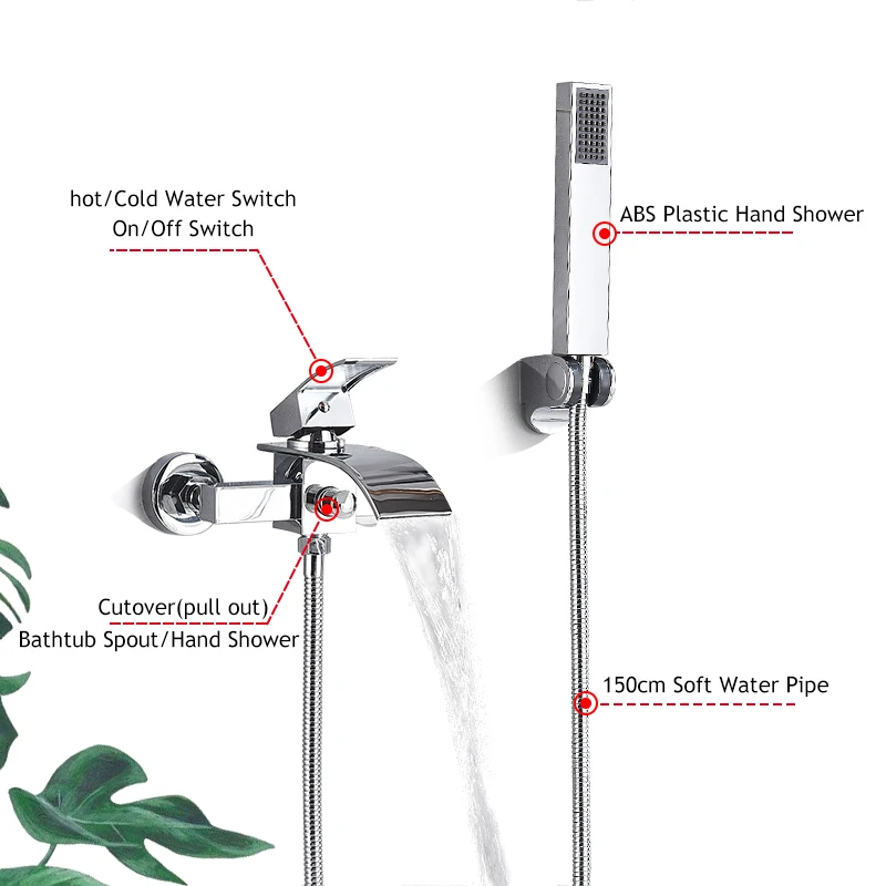 Chrome Waterfall Bathtub Faucet Wall Mounted Tub Tap Hot Cold Water Mixer Bath Shower Robinet Baignoire bathtub faucet,water mixer
