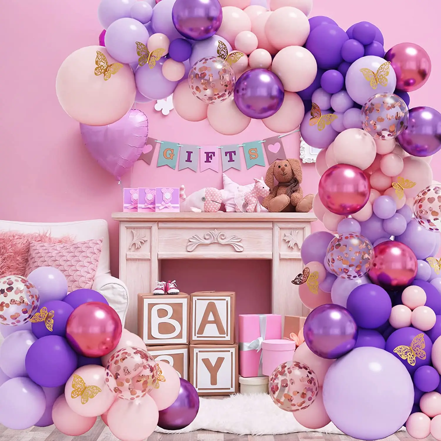 Butterfly Pink Purple Balloon Garland Kit Butterfly for Baby Shower Women Birthday Bachelorette Engagement Party Decorations