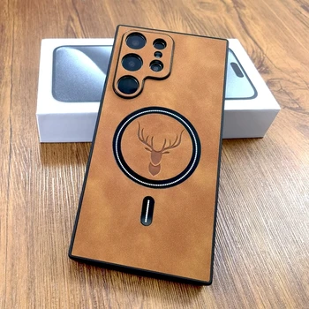 Luxury Leather Case For Samsung Galaxy S26 S25 S24 S23 S22 S21 Ultra Plus FE Note 20 S 24 23 Cover  For Magsafe Wireless Charge 1
