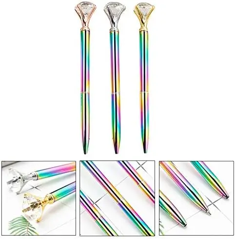 Ballpoint Rainbow Big Diamond Fancy Pens For Women Rhinestones Crystal Metal Black Ink Ball Point Pens Girly Pen Writing Gift