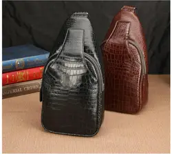 100% genuine crocodile leather men small size bag 2023 new men crocodile belly skin shoulder messenger men bag black brown