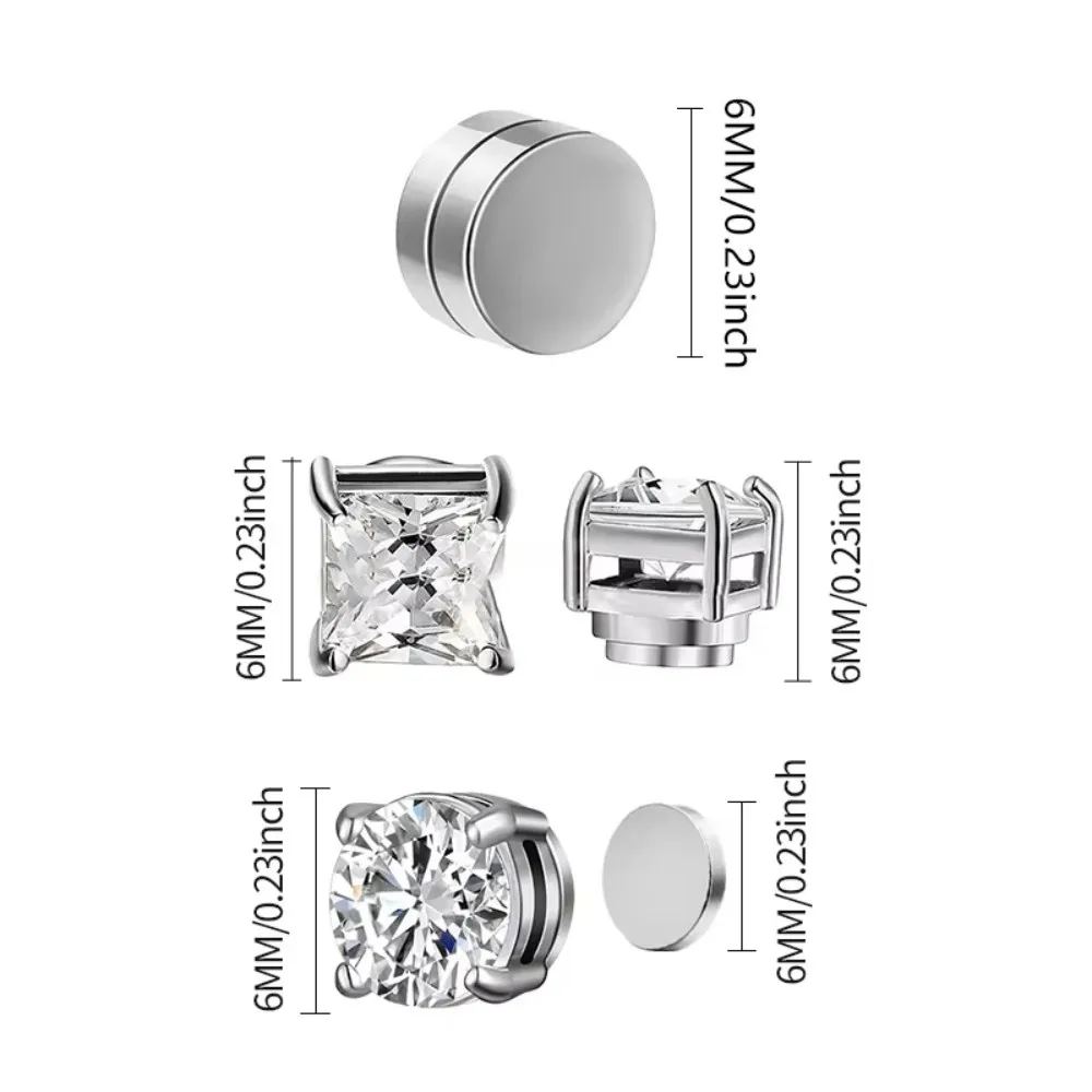 3 Pairs Crystal Strong Magnetic Ear Stud Clip Earrings for Men and Women Punk Round Zircon Magnet Earrings Non Piercing Jewelry 5