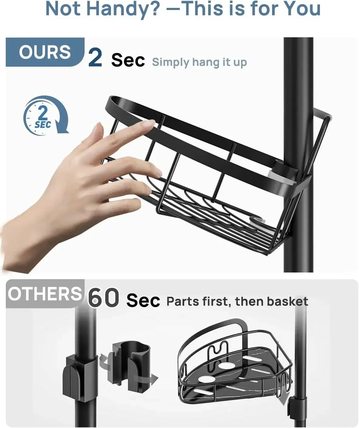 Corner Shower Caddy Tension Pole,Rustproof Bathroom Organizer Corner,Adjustable Shelf for Inside Shower