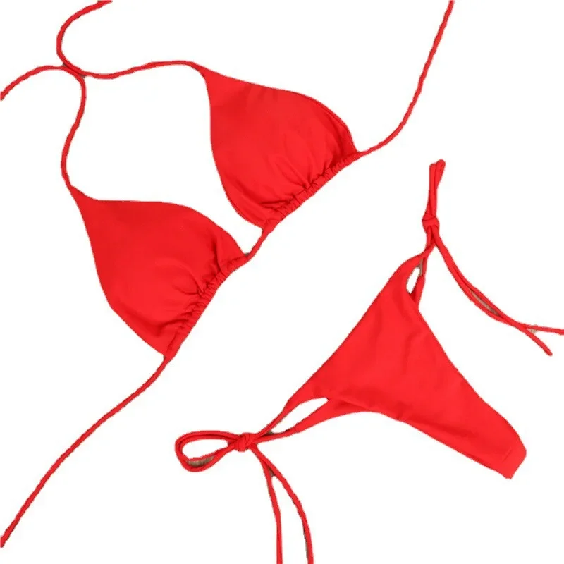 Bikini Sexy Swimsuits Swimwear Swimming Suit for Women Hanging Neck Tie Up Bikini Solid Color Sexy Split Strap Swimsuit Set women swimsuit,women two piece sets