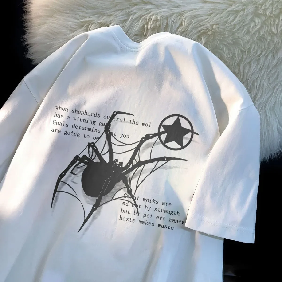 

Футболка из чистого хлопка с короткими рукавами и буквенным принтом American Spider, универсальный Свободный Топ с полурукавами для пар, одежда Y2K