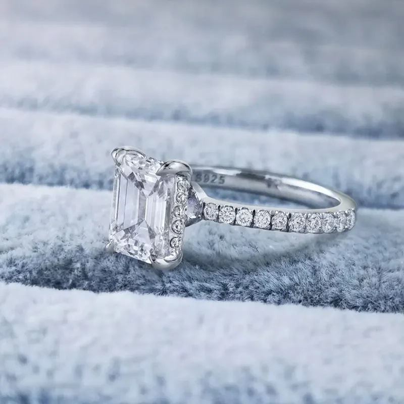 3 Carat Emerald Cut D Color Moissanite Diamond Engagement Ring For Women Solid 925 Sterling Silver Wedding Jewelry