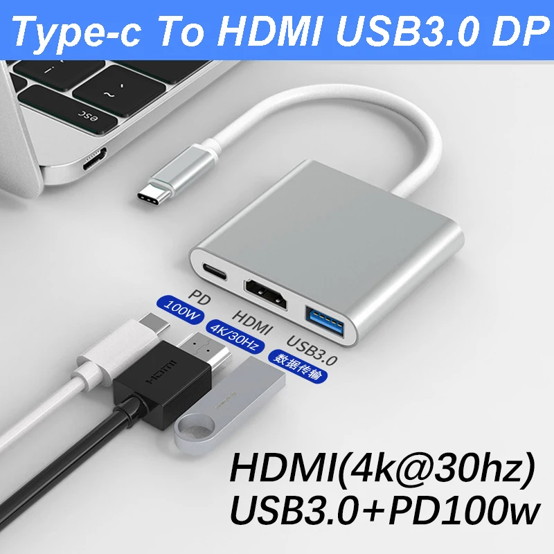Type C To HDMI 4K USB 3.0 Charging PD 100W USB 3.1 Hub Cable For Mac Air Pro  Huawei Samsung laptop charger Video HDTV Projector - AliExpress