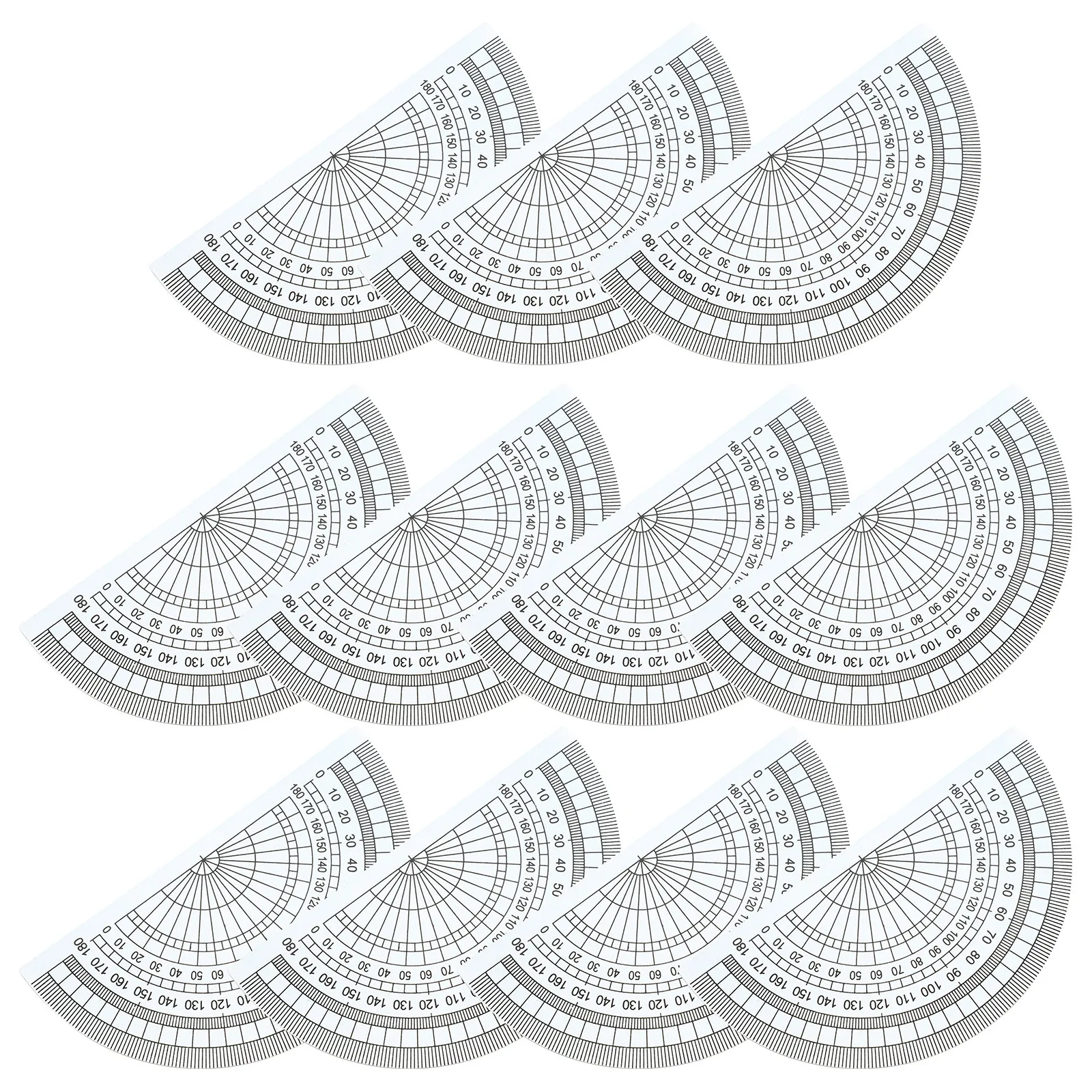 50Pcs 플라스틱 각도기 투명 반원형 수학 각도기 180도 각도 측정 도구 학생 학교 사무실 사용