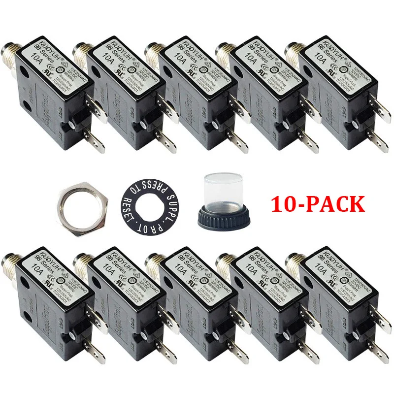 

10PCS KUOYUH 5A6A7A8A10A12A15A automatic reset miniature circuit breaker push button reset 125/250VAC overload protector