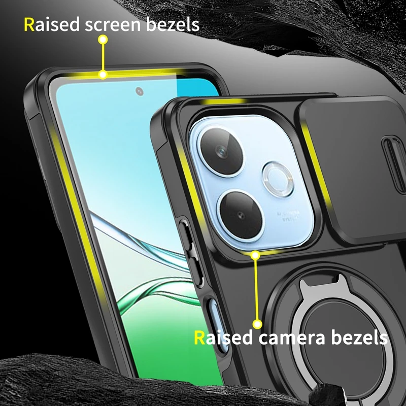 Slide Camera Lens Armor Phone Case with Magnetic Holder Ring and Protective Cover