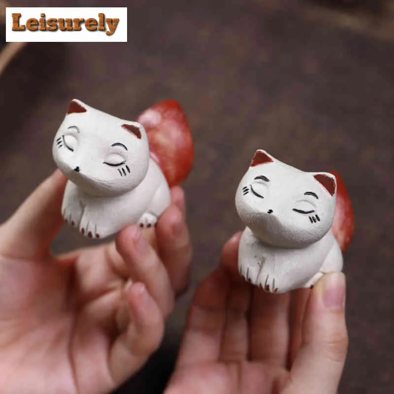 Yixing Zisha Cute Big-tailed Fox Tea Pet Aesthetic Tea Spirit Tea Figurine Play Toys Tea Statue Ornaments Tea Services Supplies