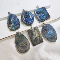 Hand carved natural crystal stone labradorite Dragon Wolf healing Pendant for necklace DIY Accessories 1