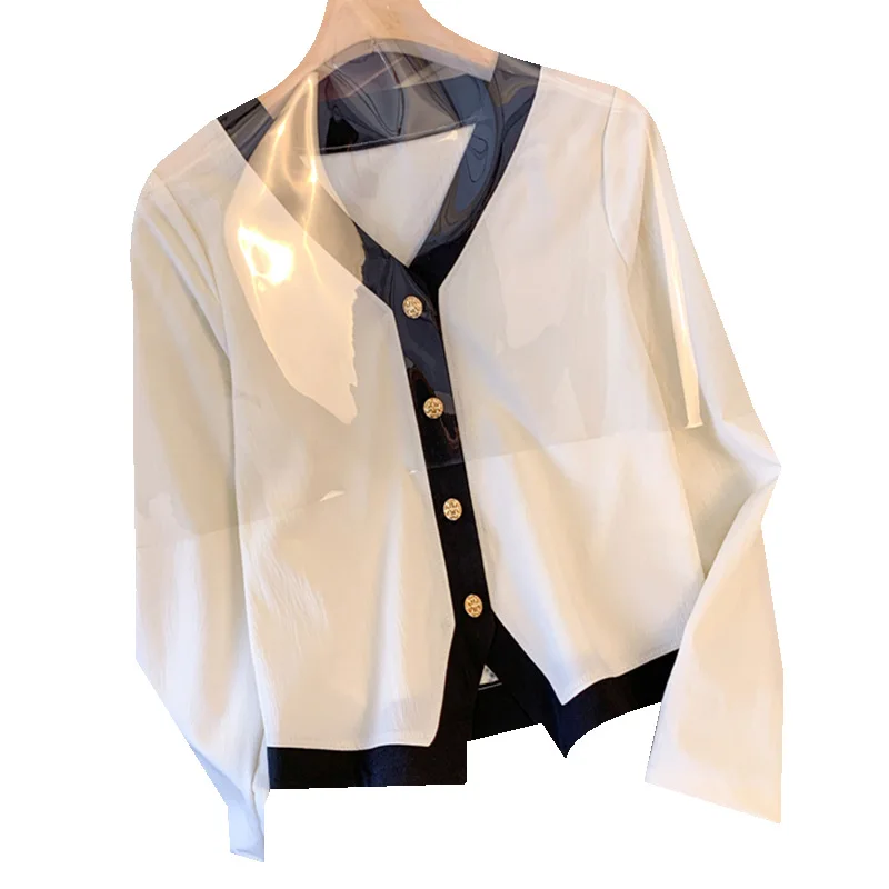 Fashion French Style Solid Color Long Sleeve V-neck Blouse for Women 2023 Autumn Commute Style Large Size Slimming Shirts