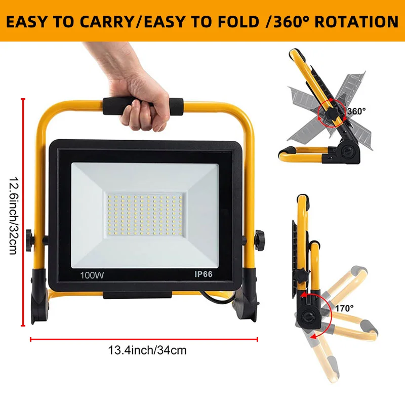 50W 100W Portable LED Work Light Waterproof LED Reflector Spotlight Camping 110V 220V Standing Garage Garden Stadium Lights