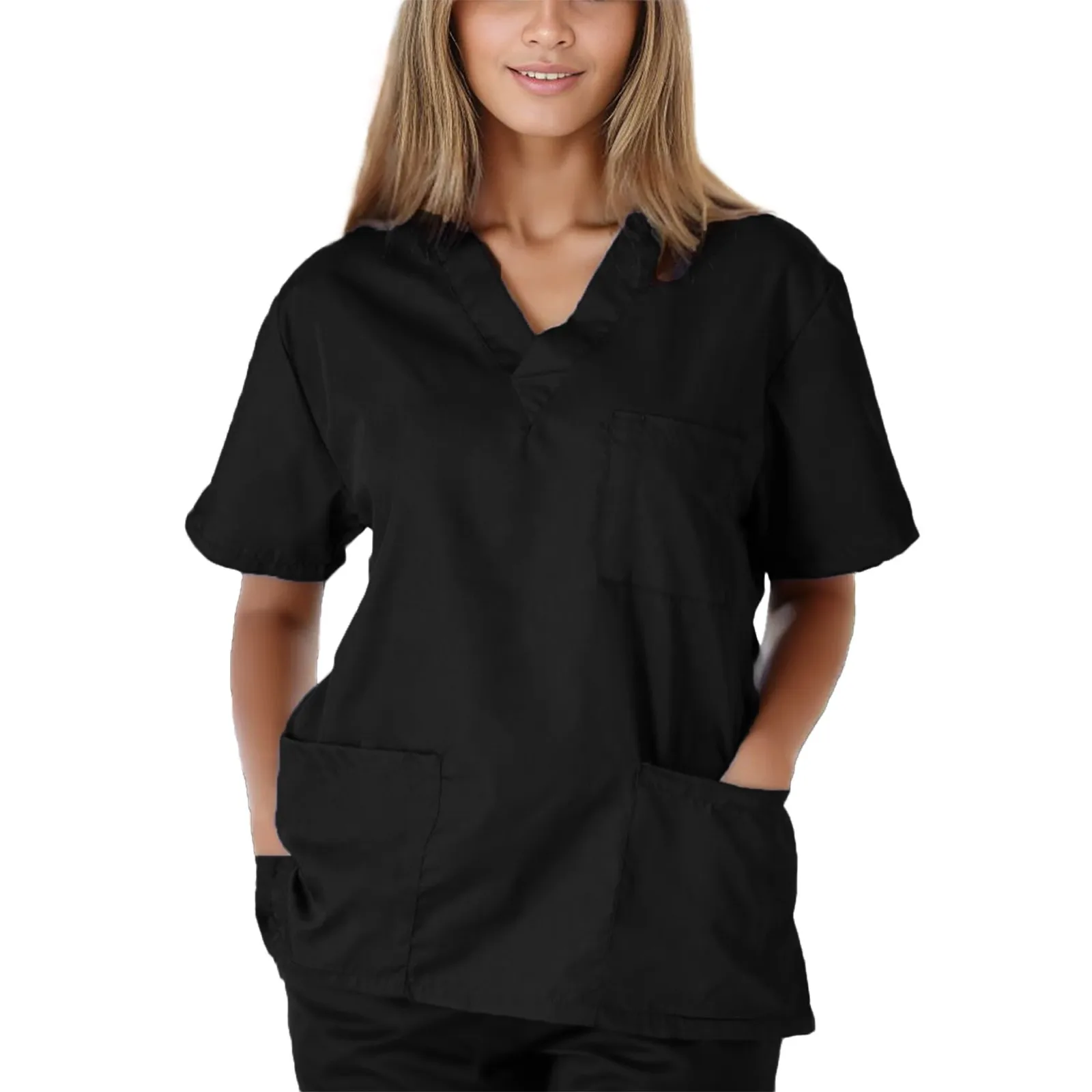

Women Nurse Uniform High Quality Solid Color Uniforms Elasticity V-neck Clinic Nurse Nursing Work Clothing Summer Nurse Overalls