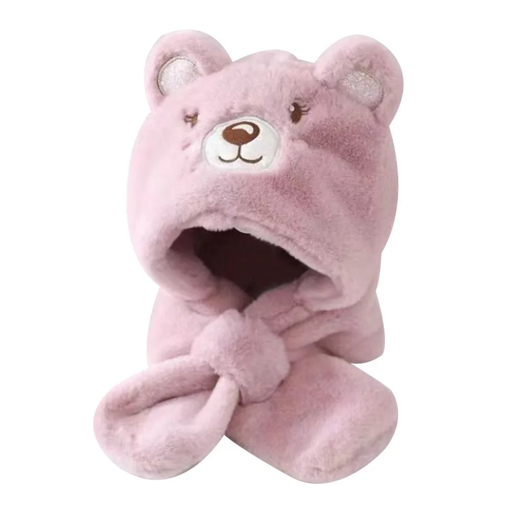 Winter Beanie Hat Scarf Soft Plush Kids Cap